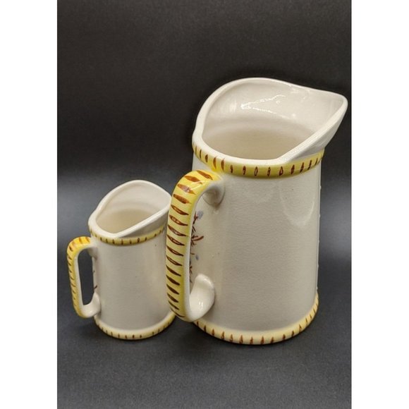 Pitcher Set Ceramic 7 and 4.5 Inches Hand Painted Floral - Picture 4 of 8